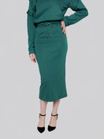 Load image into Gallery viewer, FSKT-010:  SQUARE POCKET MAXI PENCIL SKIRT (TEAL)