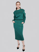 Load image into Gallery viewer, FSKT-010:  SQUARE POCKET MAXI PENCIL SKIRT (TEAL)