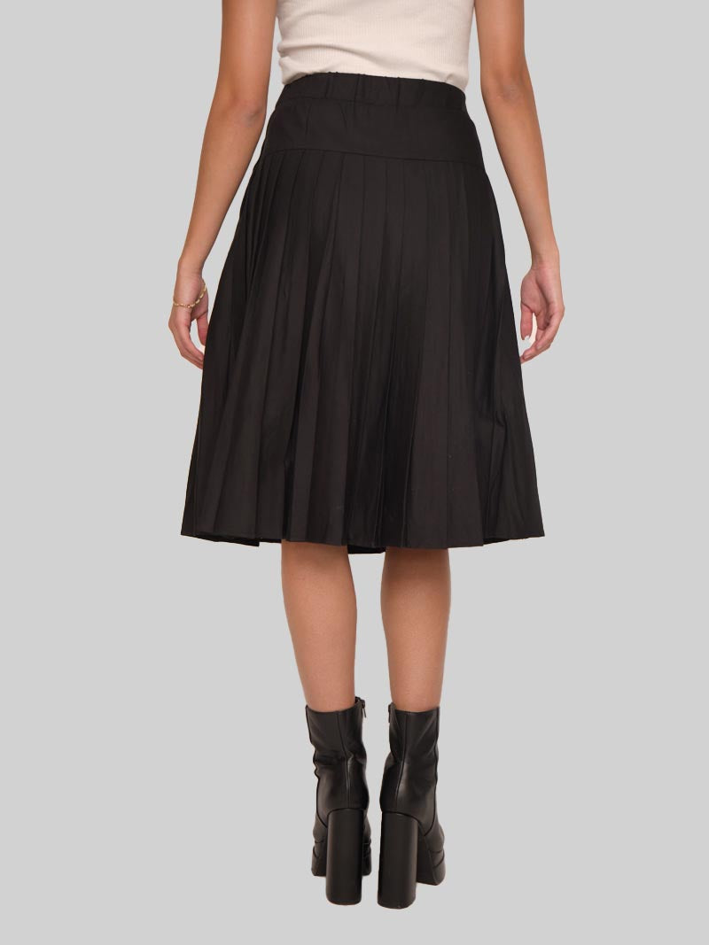 Women’s Modest Pleated Midi Skirt – Black
