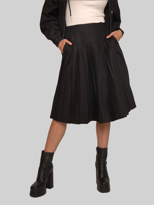 Women’s Modest Pleated Midi Skirt – Black