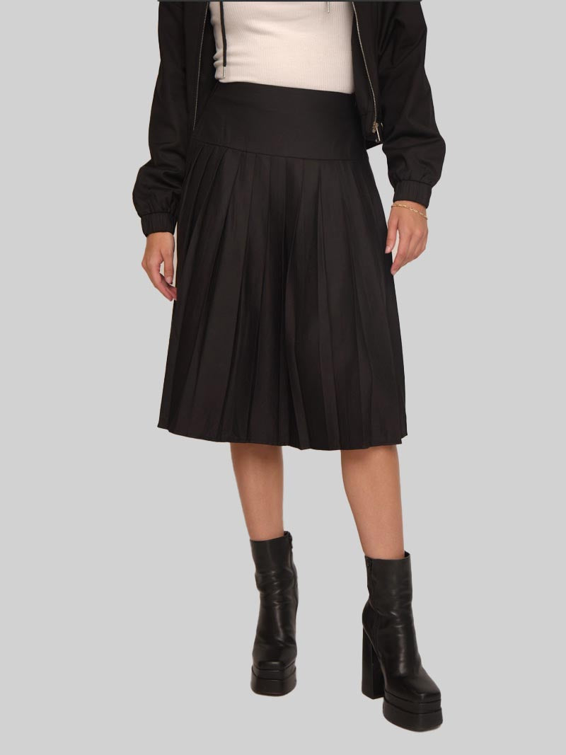 Women’s Modest Pleated Midi Skirt – Black