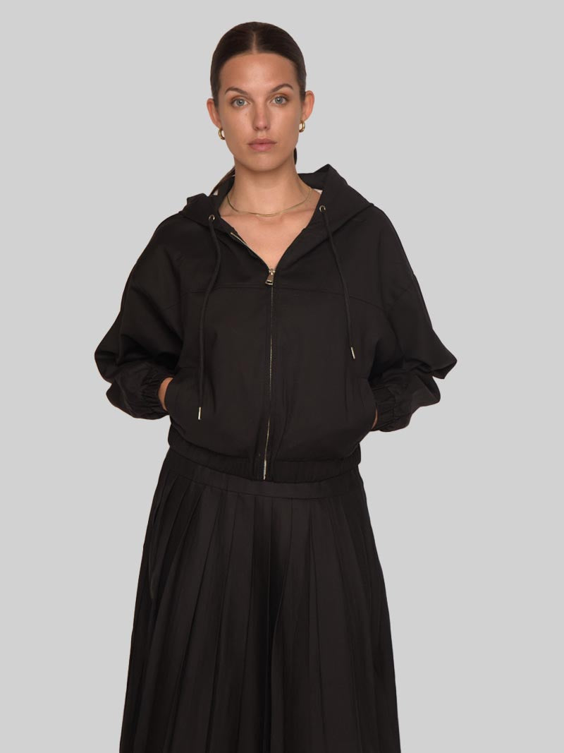 Women’s Modest Dolman Sleeve Hoodie Jacket with Welt Pockets – Black