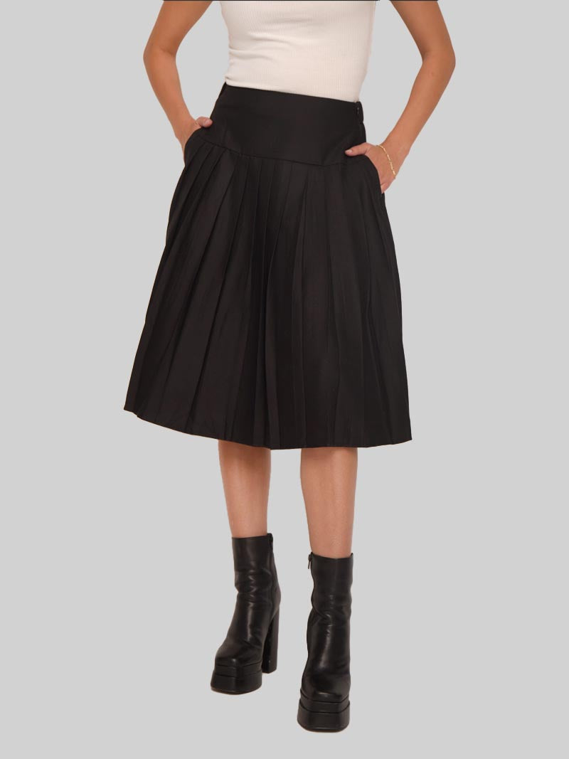 Women’s Modest Pleated Midi Skirt – Black