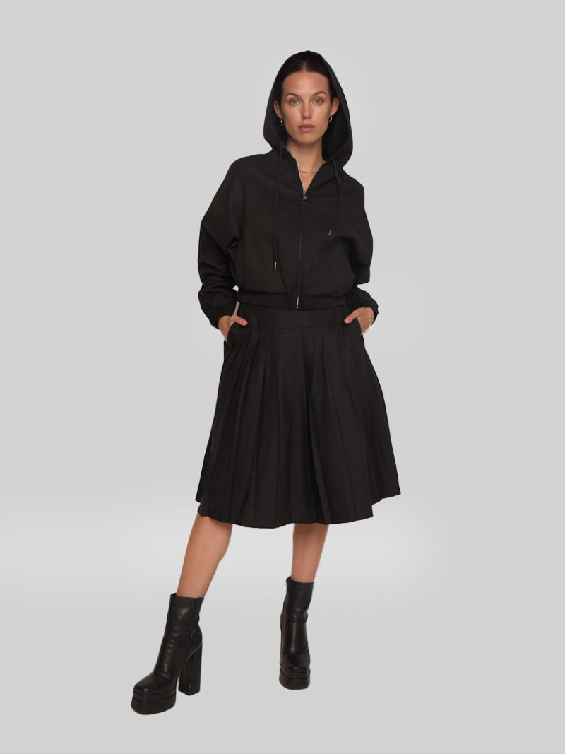 Women’s Modest Pleated Midi Skirt – Black