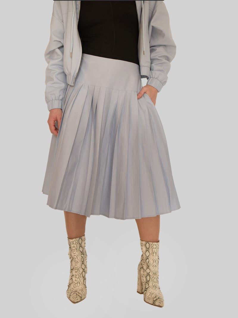 Women’s Modest Pleated Midi Skirt – Soft Blue