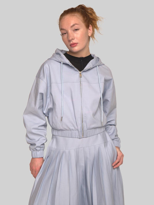 Women’s Modest Dolman Sleeve Hoodie Jacket with Welt Pockets – Soft Blue