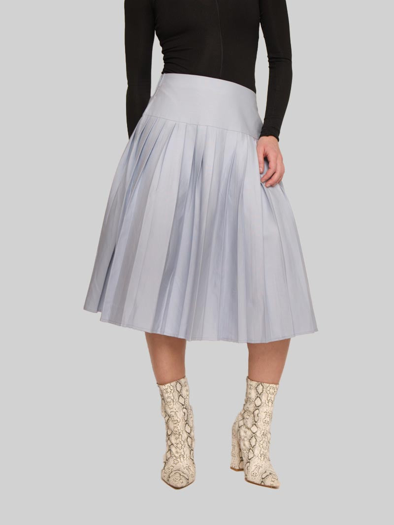 Women’s Modest Pleated Midi Skirt – Soft Blue