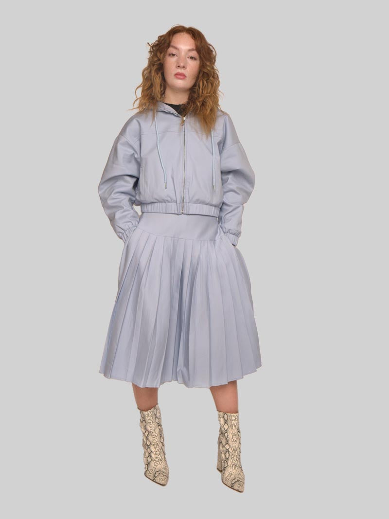 Women’s Modest Dolman Sleeve Hoodie Jacket with Welt Pockets – Soft Blue