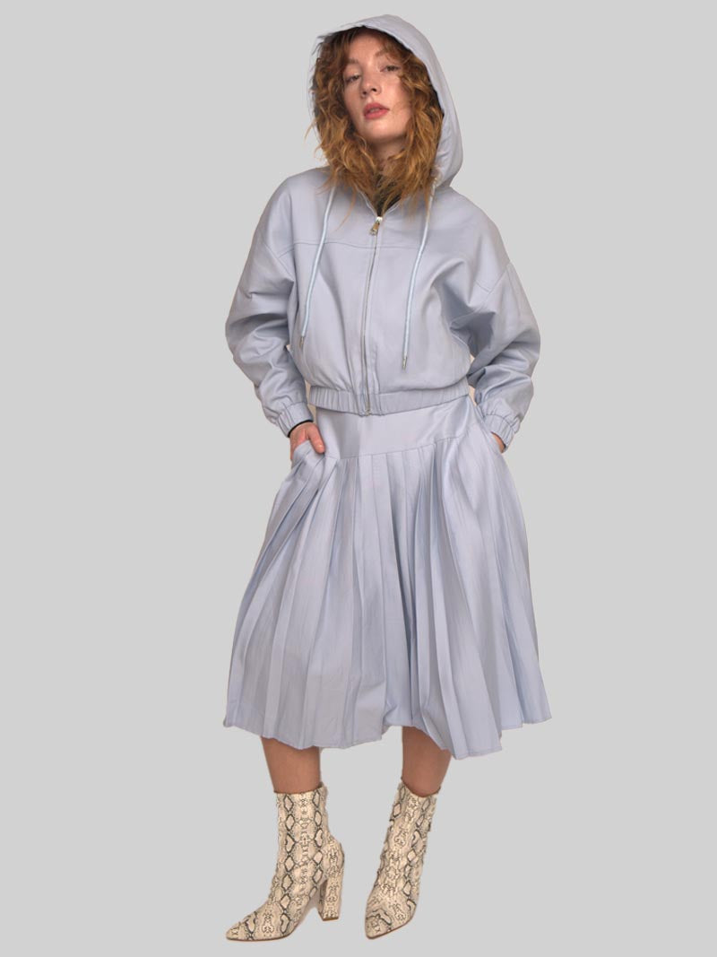 Women’s Modest Dolman Sleeve Hoodie Jacket with Welt Pockets – Soft Blue