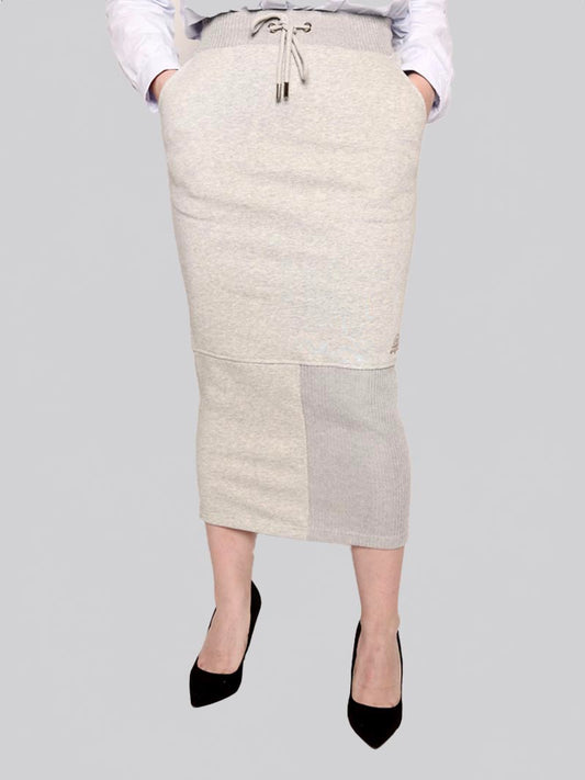 Women’s Rib Panel Maxi Pencil Skirt – Modest Work & Everyday Skirt in Heather Grey