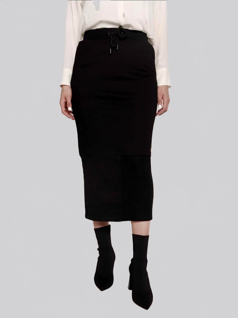Women’s Rib Panel Maxi Pencil Skirt – Modest Work & Everyday Skirt in Black
