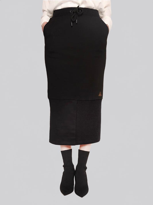 Women’s Rib Panel Maxi Pencil Skirt – Modest Work & Everyday Skirt in Black