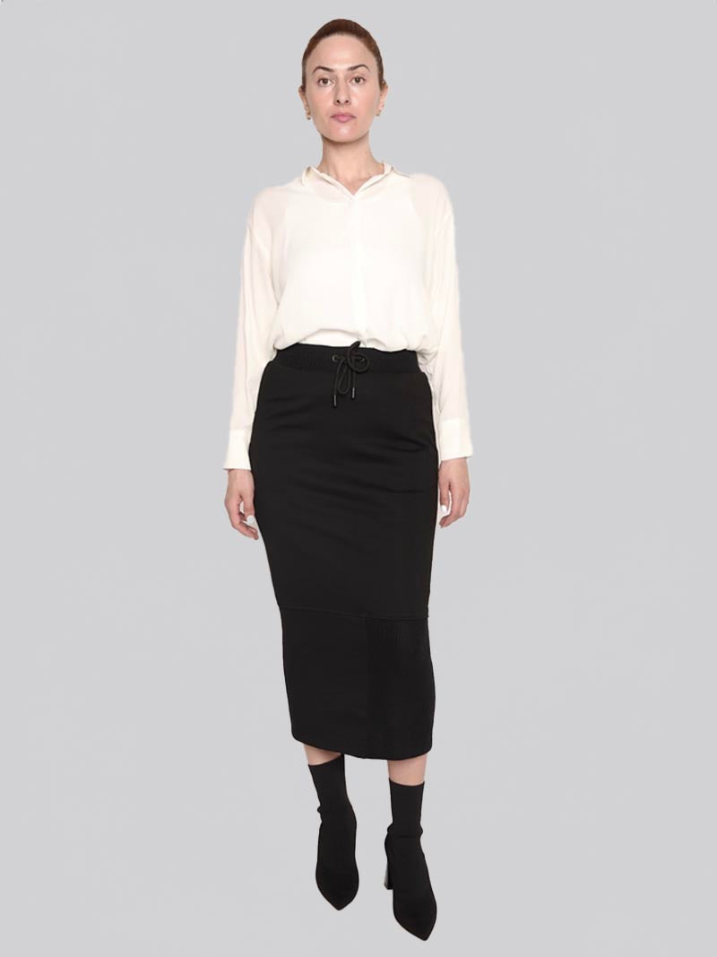 FSKT-009: RIB PANEL MAXI PENCIL SKIRT (BLACK)