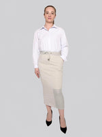 Load image into Gallery viewer, FSKT-009: RIB PANEL MAXI PENCIL SKIRT (HEATHER GREY)
