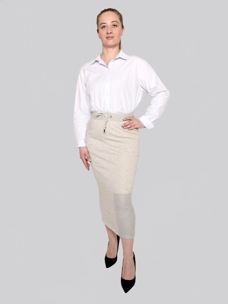Women’s Rib Panel Maxi Pencil Skirt – Modest Work & Everyday Skirt in Heather Grey