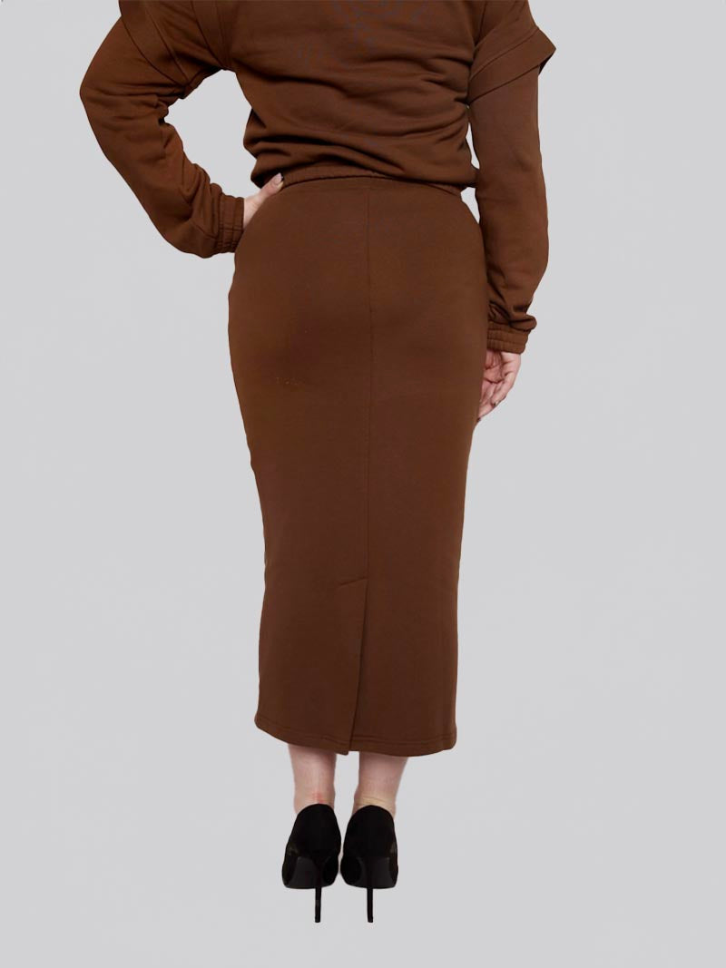 FSKT-010:  SQUARE POCKET MAXI PENCIL SKIRT (BROWN)