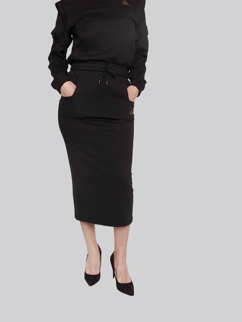 FSKT-010:  SQUARE POCKET MAXI PENCIL SKIRT (BLACK)