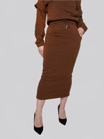 Load image into Gallery viewer, FSKT-010:  SQUARE POCKET MAXI PENCIL SKIRT (BROWN)
