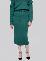 Load image into Gallery viewer, FSKT-010:  SQUARE POCKET MAXI PENCIL SKIRT (TEAL)
