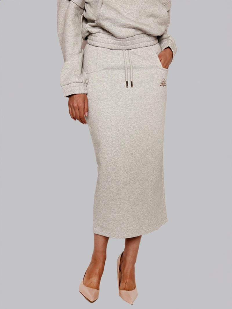 FSKT-010: SQUARE POCKET MAXI PENCIL SKIRT (HEATHER GREY