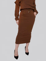 Load image into Gallery viewer, FSKT-010:  SQUARE POCKET MAXI PENCIL SKIRT (BROWN)
