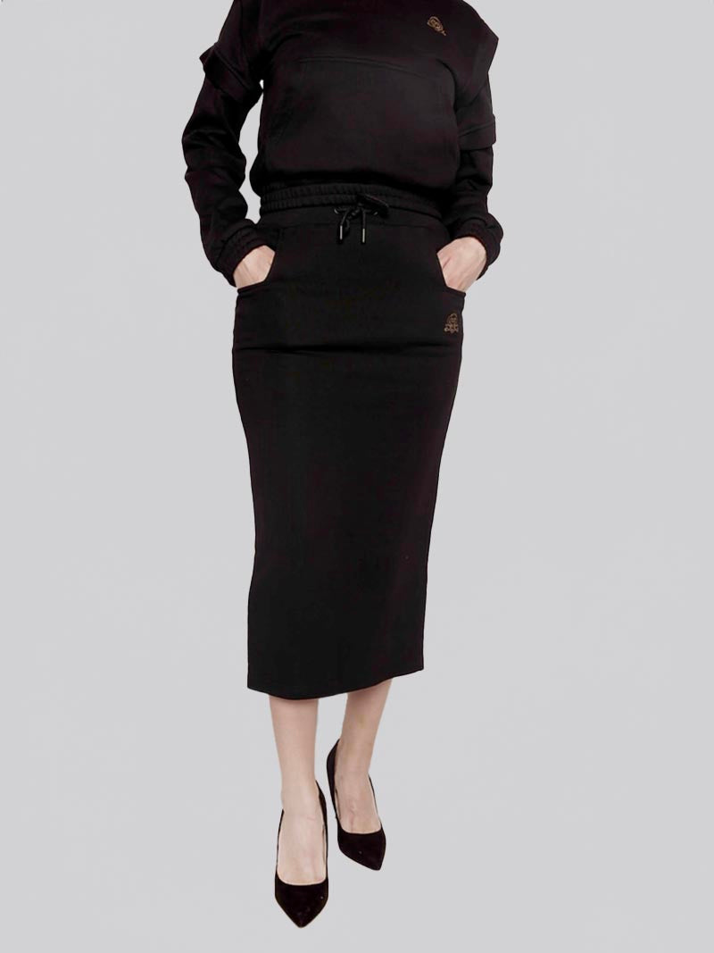 Women’s Square Pocket Maxi Pencil Skirt – Modest Work & Everyday Skirt in Black