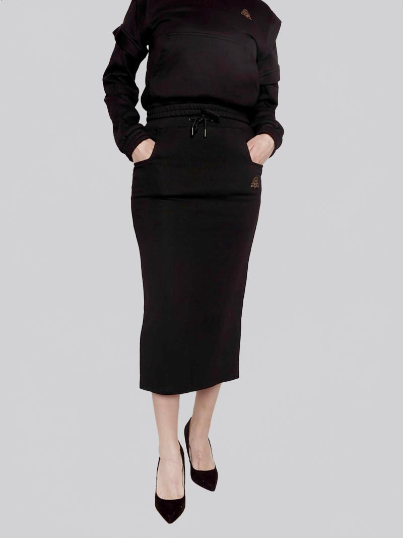 FSKT-010:  SQUARE POCKET MAXI PENCIL SKIRT (BLACK)