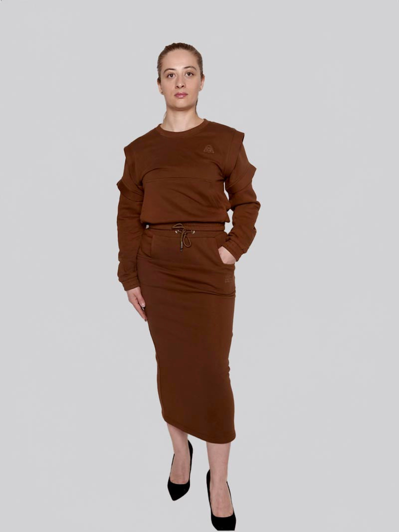 FSKT-010:  SQUARE POCKET MAXI PENCIL SKIRT (BROWN)