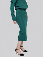 Load image into Gallery viewer, FSKT-010:  SQUARE POCKET MAXI PENCIL SKIRT (TEAL)
