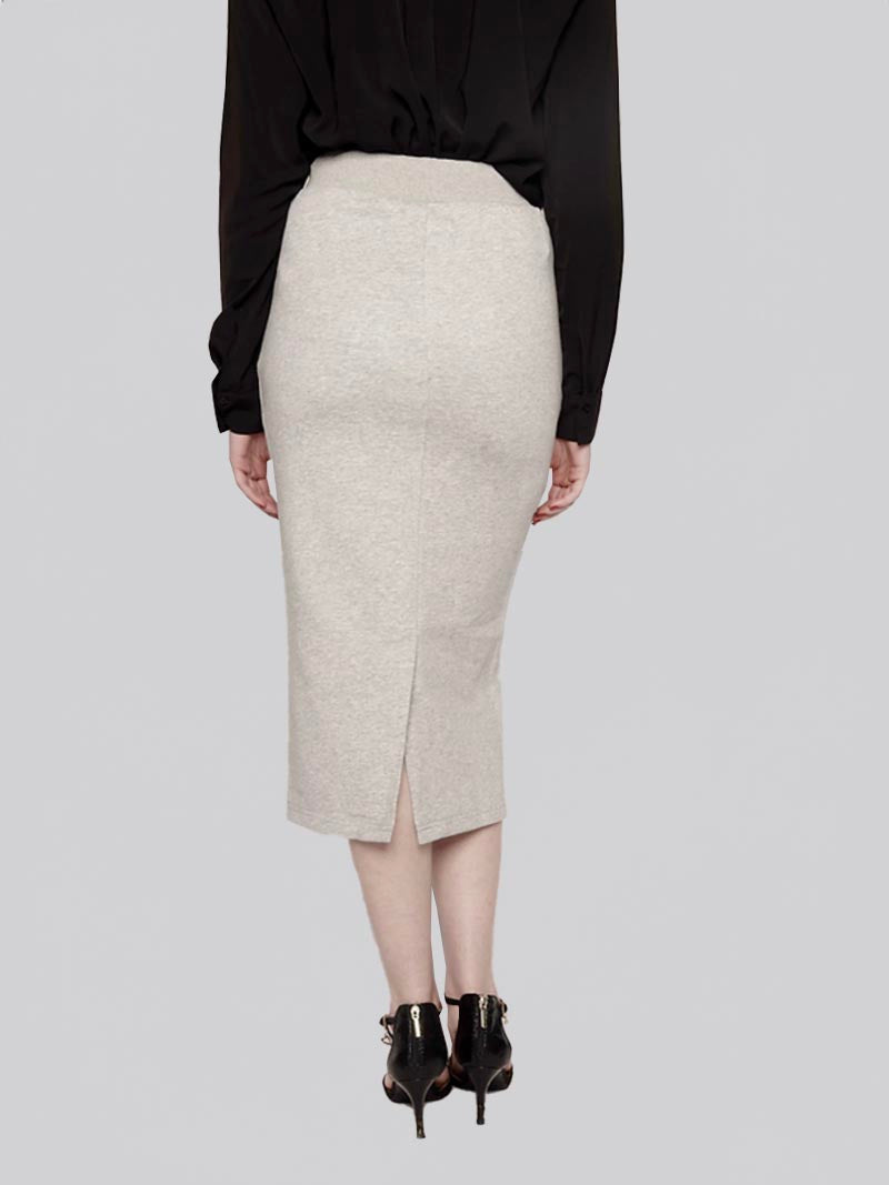 FSKT-012: ZIPPER POCKET MAXI PENCIL SKIRT (HEATHER GREY)