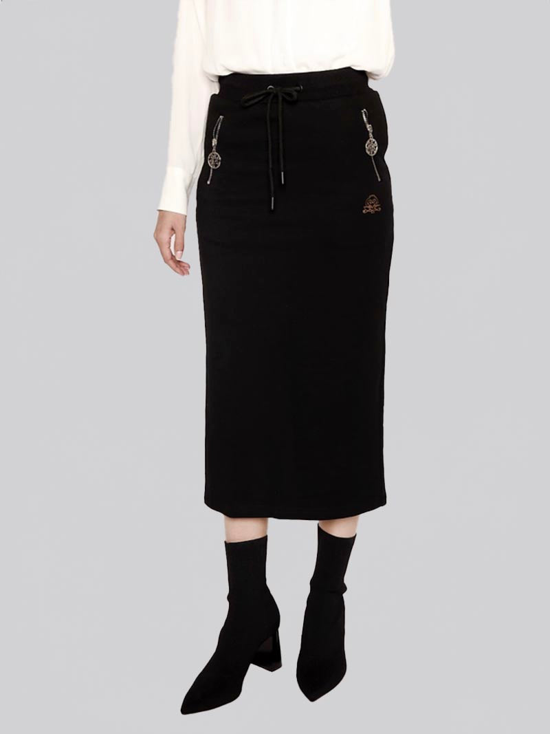 FSKT-012: ZIPPER POCKET MAXI PENCIL SKIRT (BLACK)