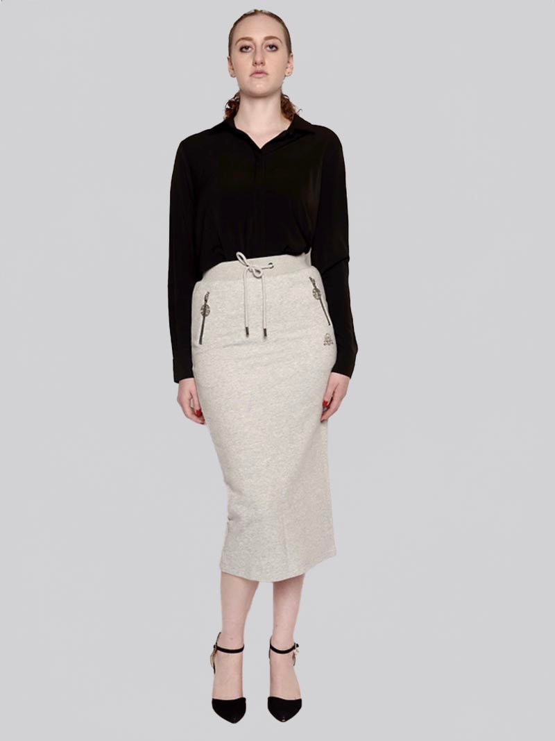 Women’s Zipper Pocket Maxi Pencil Skirt – Modest Work & Everyday Skirt in Heather Grey