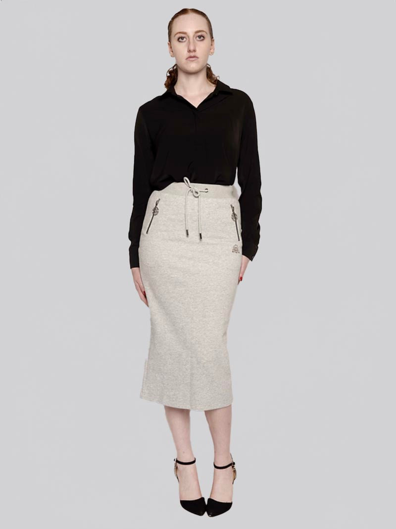 FSKT-012: ZIPPER POCKET MAXI PENCIL SKIRT (HEATHER GREY)