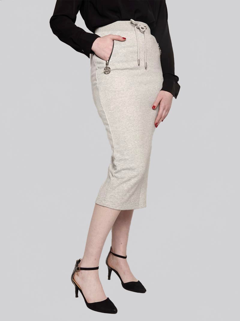 FSKT-012: ZIPPER POCKET MAXI PENCIL SKIRT (HEATHER GREY)