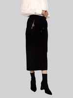 Load image into Gallery viewer, FSKT-012: ZIPPER POCKET MAXI PENCIL SKIRT (BLACK)
