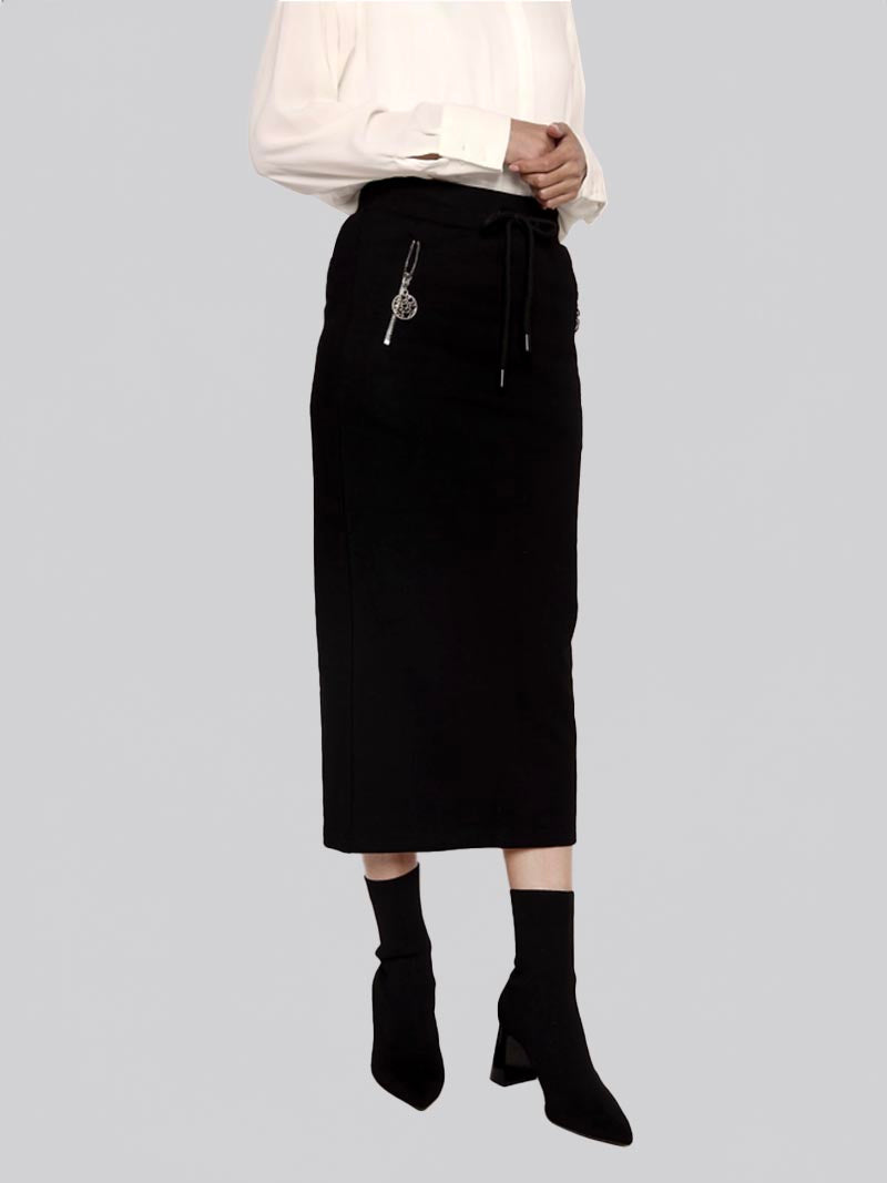 FSKT-012: ZIPPER POCKET MAXI PENCIL SKIRT (BLACK)