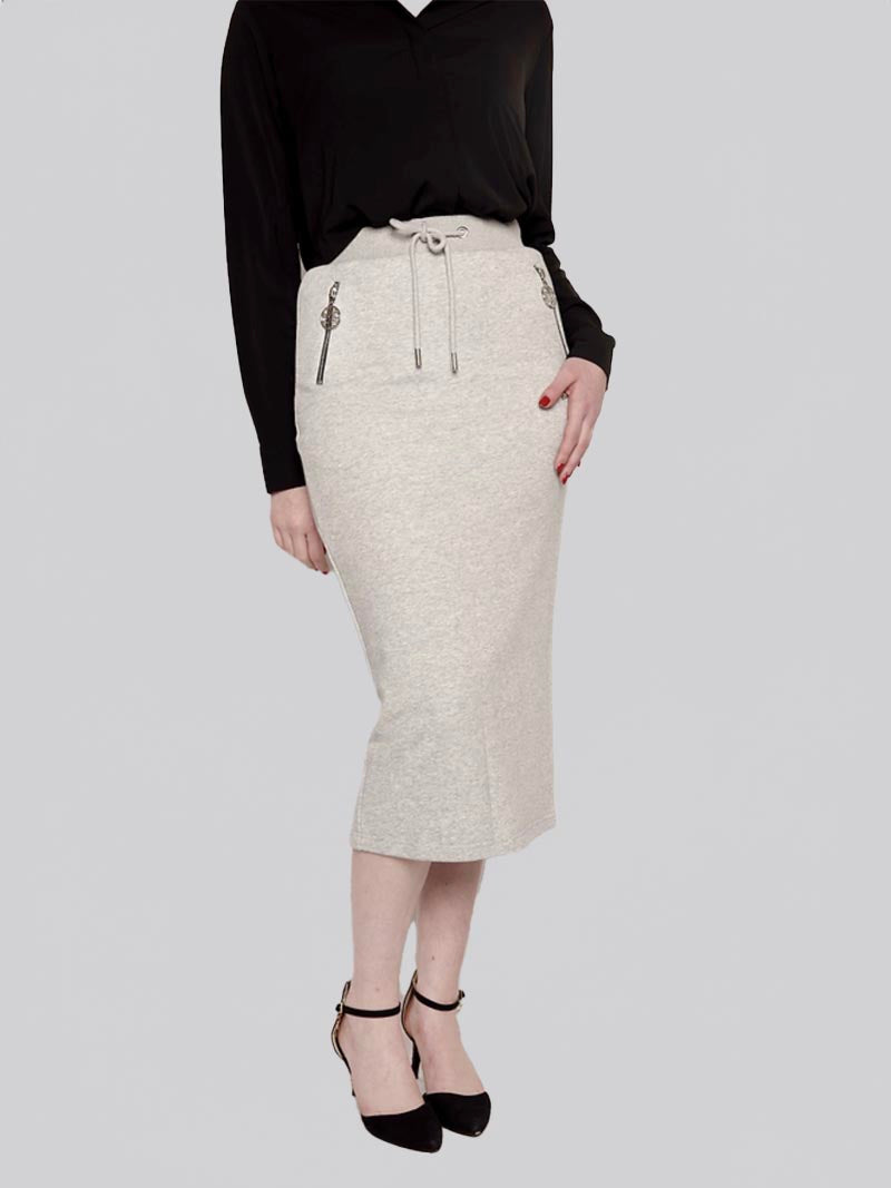 FSKT-012: ZIPPER POCKET MAXI PENCIL SKIRT (HEATHER GREY)