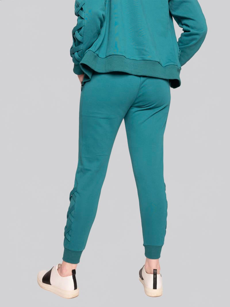 Women’s Lattice Jogger – Athleisure Pant in Teal Green