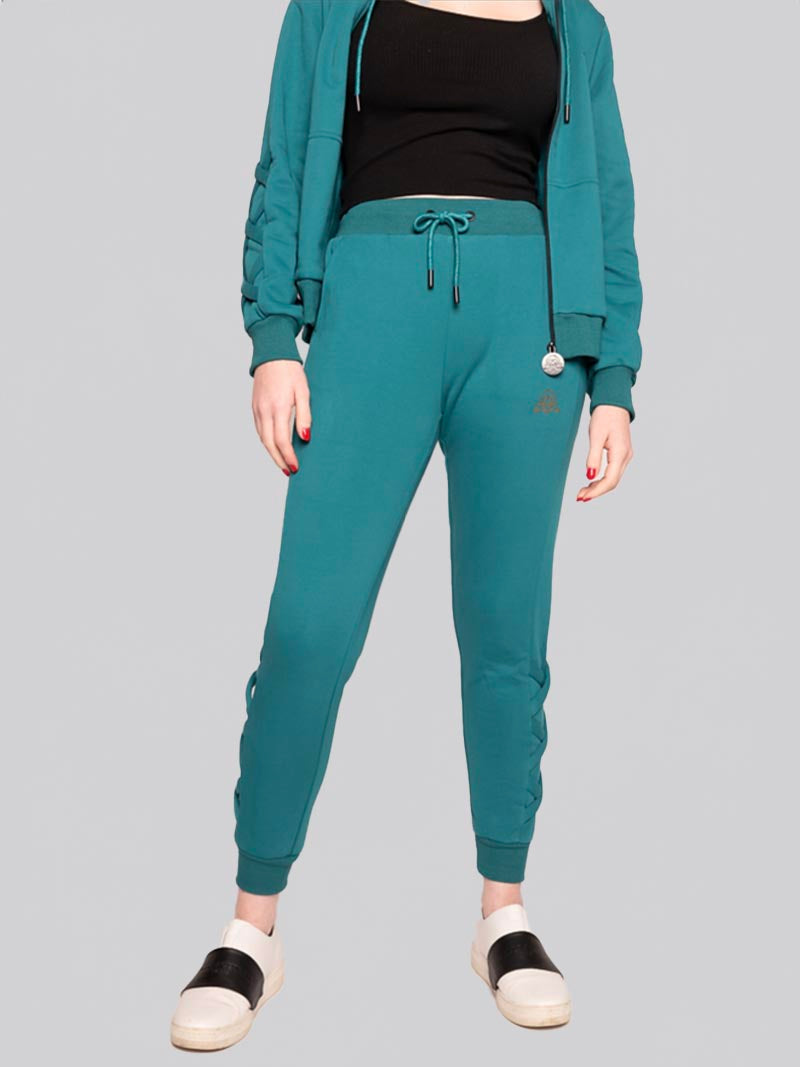 Women’s Lattice Jogger – Athleisure Pant in Teal Green