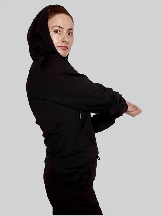 Women’s Lattice Hoodie – Athleisure Jacket in Black