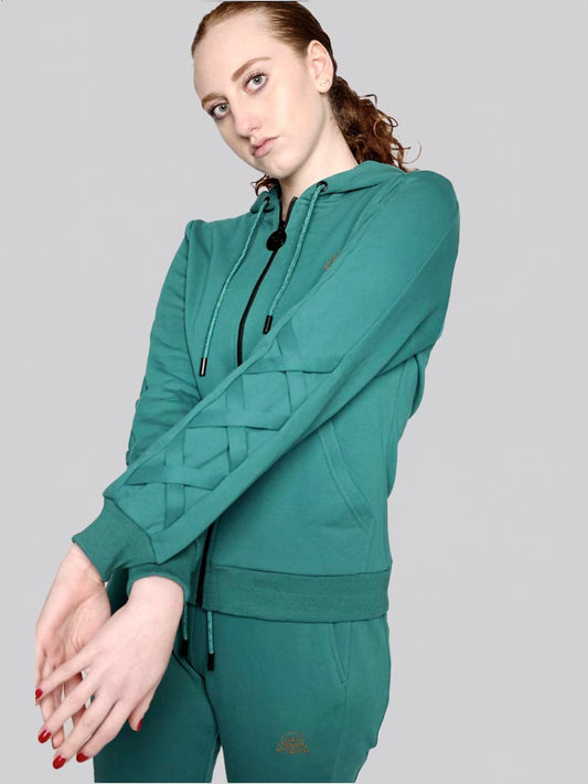 Women’s Lattice Hoodie – Athleisure Jacket in Teal Green