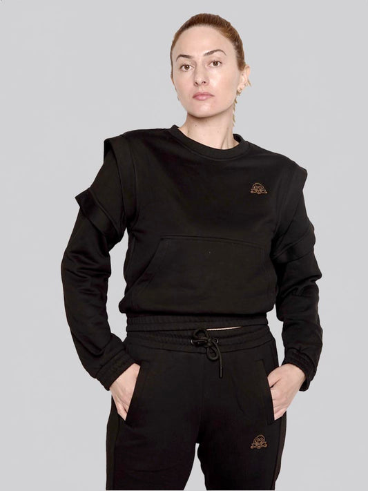 Women’s Crewneck Sweatshirt –  Athleisure Top in Black