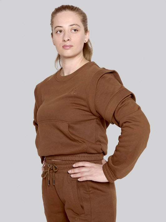 Women’s Crewneck Sweatshirt –  Athleisure Top in Chocolate
