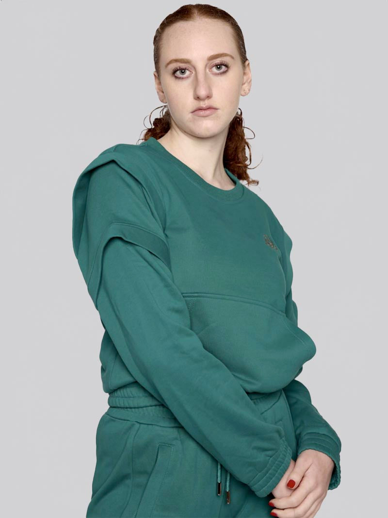 Women’s Crewneck Sweatshirt –  Athleisure Top in Teal Green