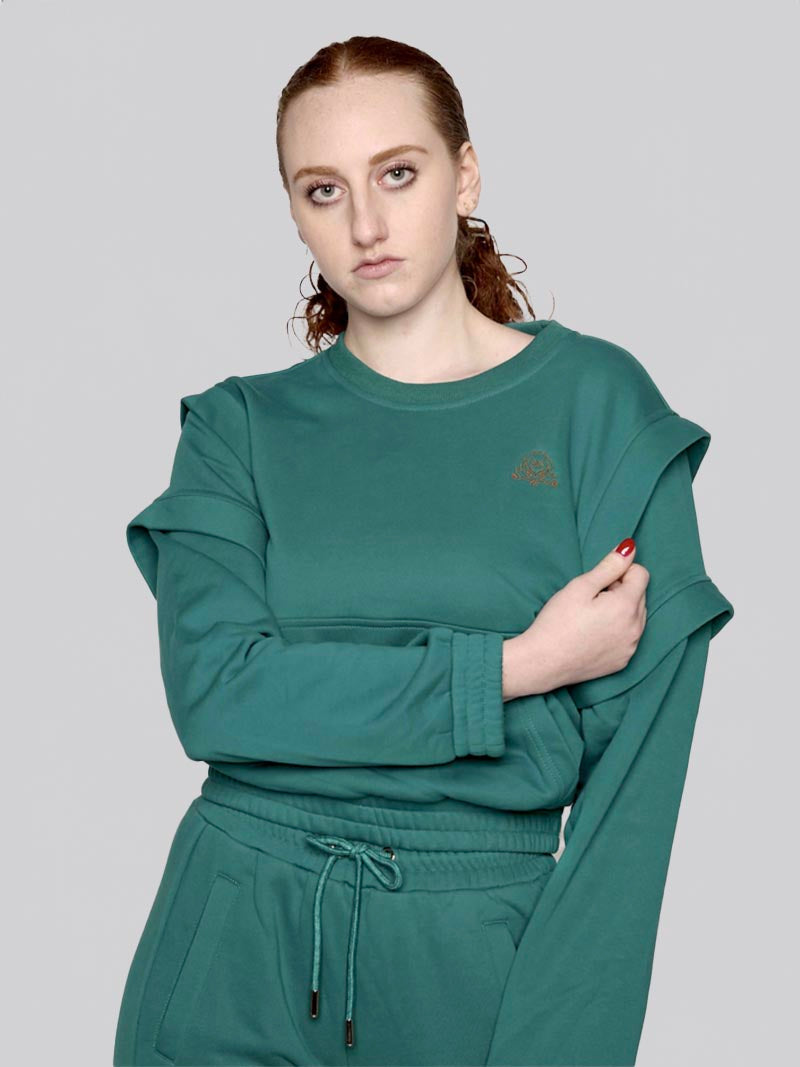 Women’s Crewneck Sweatshirt –  Athleisure Top in Teal Green