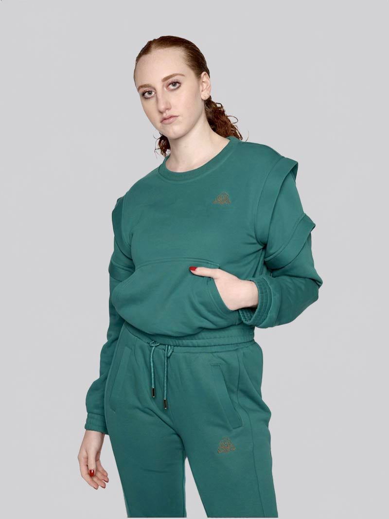 Women’s Crewneck Sweatshirt –  Athleisure Top in Teal Green