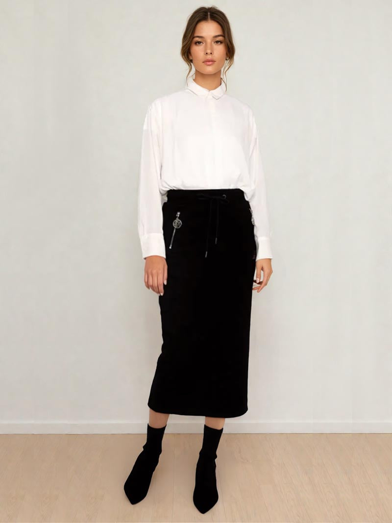 Women’s Zipper Pocket Maxi Pencil Skirt – Modest Work & Everyday Skirt in Black