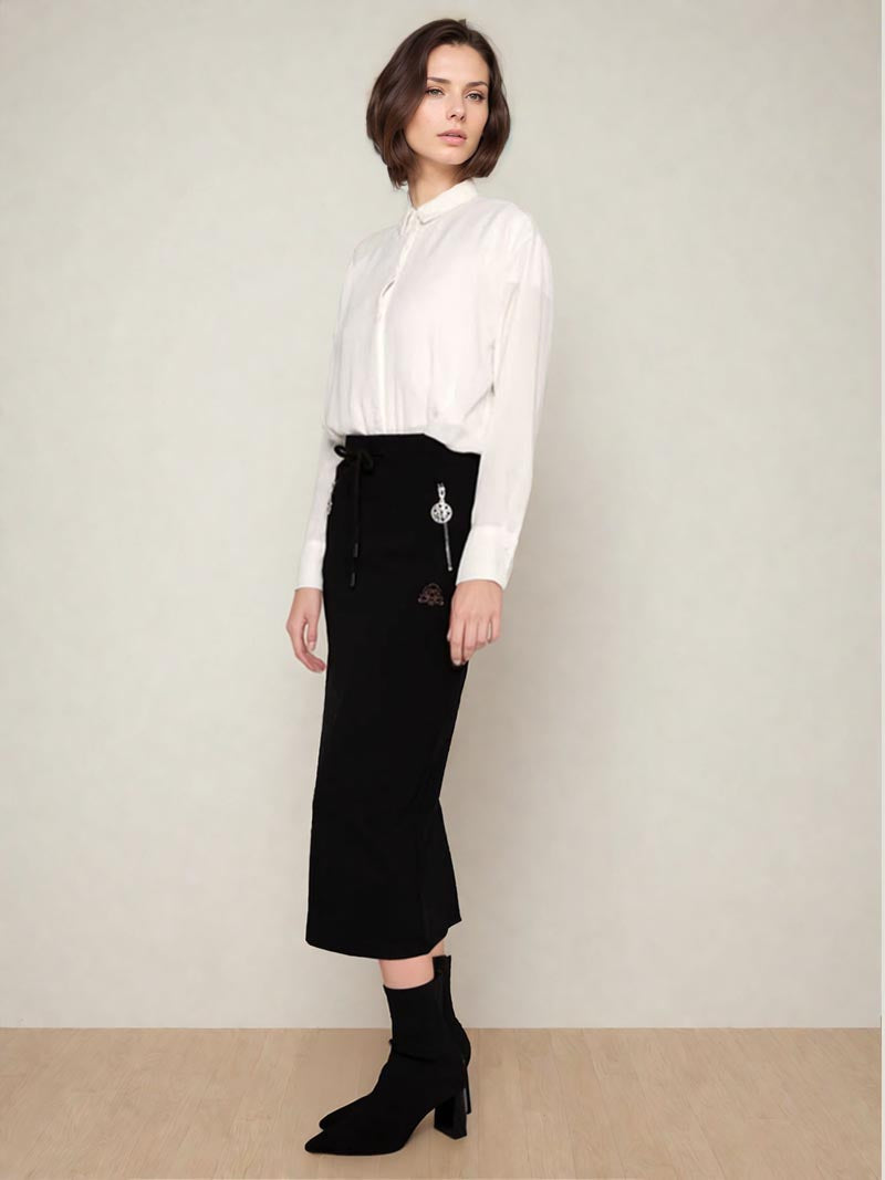 FSKT-012: ZIPPER POCKET MAXI PENCIL SKIRT (BLACK) – Jonima